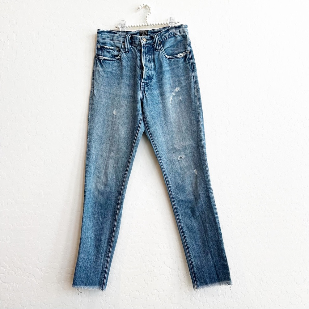 PRPS Women's AMX Boyfriend Jeans Distressed Raw Hem Button Fly 26